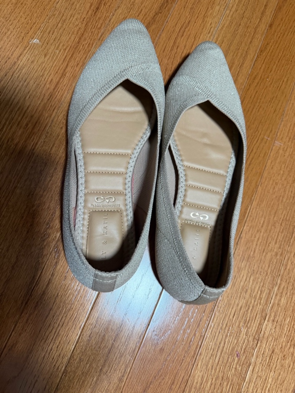 Neutral Knit sparkle Pointed-Toe Ballet Flats - Beige